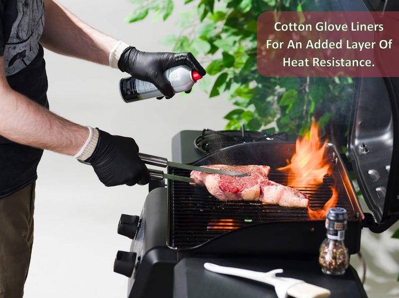 Nechtik BBQ Gloves 4 Cotton Glove Liners and 100 Disposable Gloves Washable Cotton Liners Powder Latex Free Nitrile Gloves - Image 4
